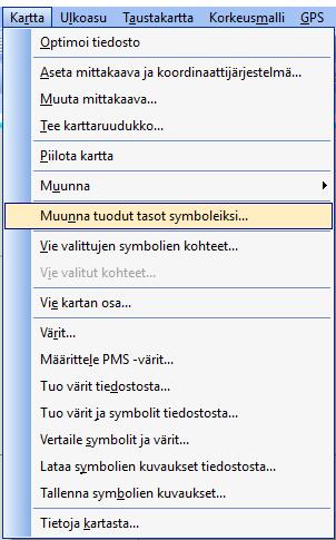 KANTAKARTAN MUUNTAMINEN ISSOM SYMBOLEIKSI Valitse Kartta ja Muunna tuodut