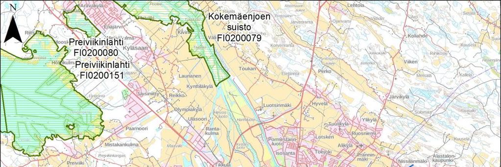 Kokemäenjoen suiston eteläpuolella on toinen Natura-alue, Preiviikinlahti (FI0200080, SAC ja FI0200151 SPA) (Kuva 8-1).