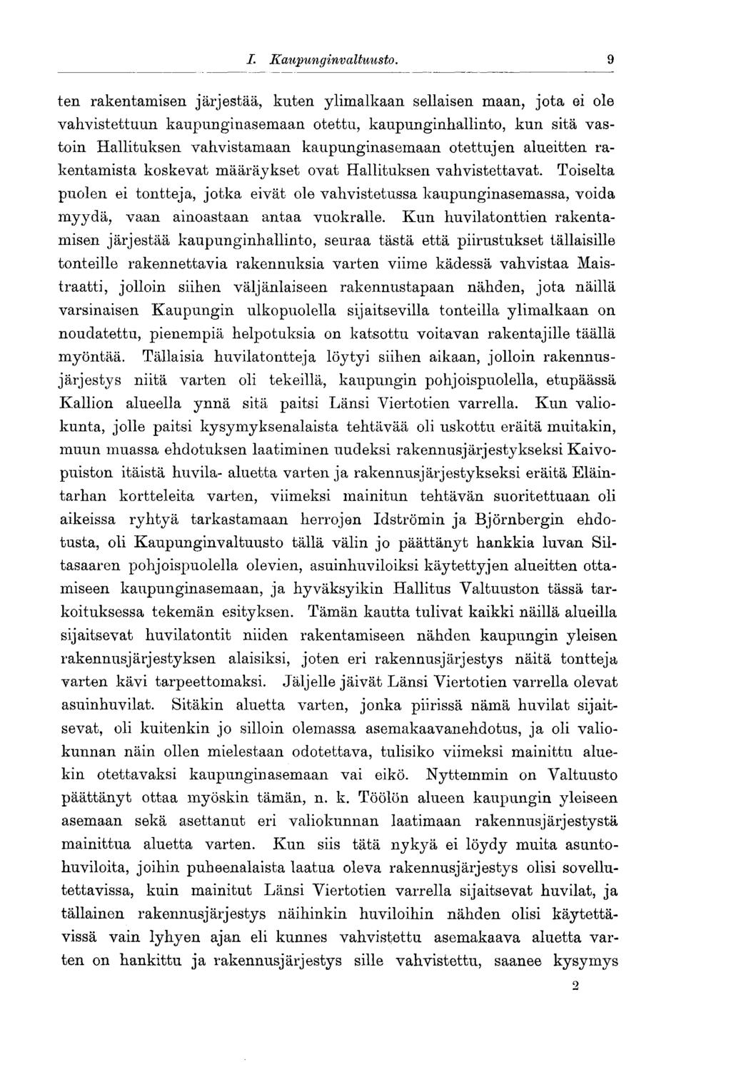 I. Kaupunginvaltu usto.