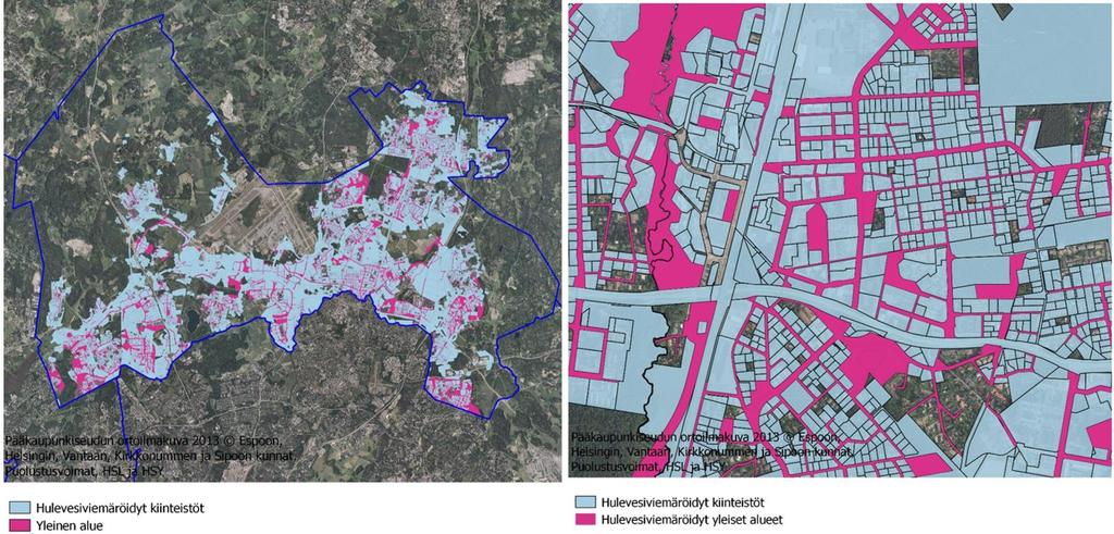 17 Kuva 17. Vantaan Kauniaisten huleveden viemäröintialue (vasen) ja esimerkki kaavoituksesta (vasen) Kuva 18.