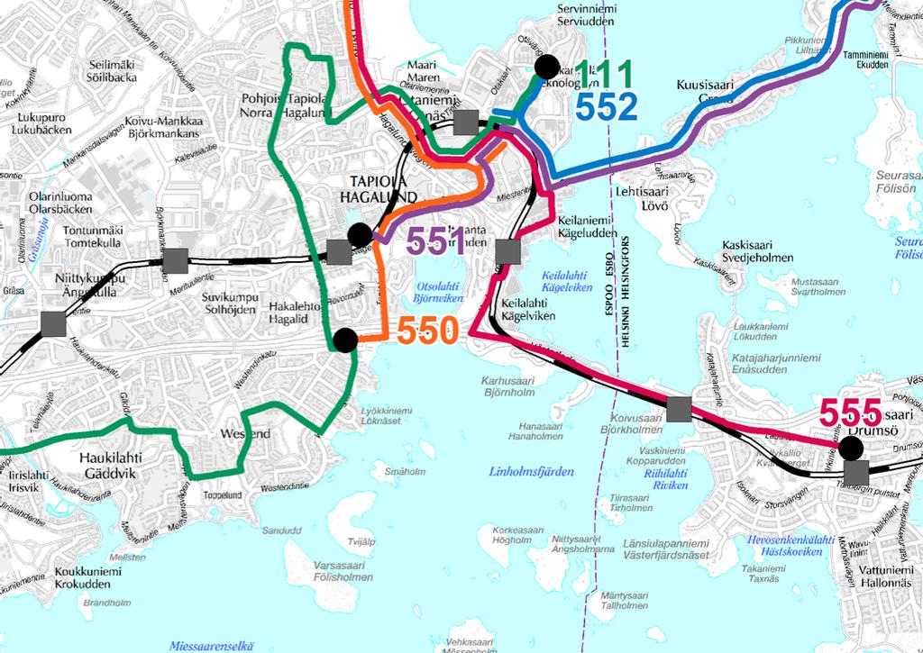 Tehtävä 2 kohteet Metroasemat 1. Lauttasaari 2. Koivusaari 4 4 3. Keilaniemi 4.