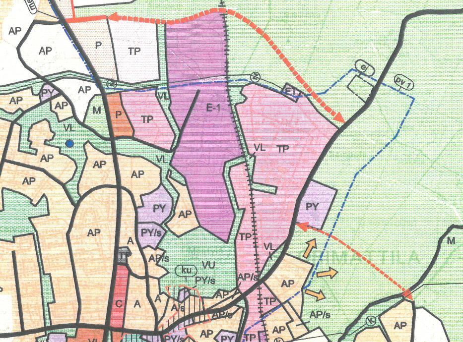 pohjavesialueelle (pv122). Kuva 6. Ote voimassa olevasta maakuntakaavasta (suunnittelualueen sijainti ympyröitynä). 3.2.2 Yleiskaava Alueella on voimassa Keskusta Virenojan osayleiskaava, joka on hyväksytty kaupunginvaltuustossa 18.