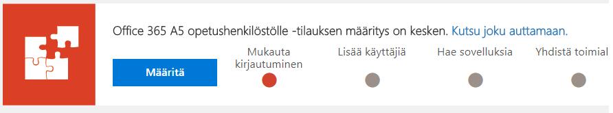 toiminnan kannalta. Kun Office 365 -hallintakeskukseen kirjaudutaan, avautuu hallintaportaalin etusivu (Kuva 11). Kuva 11.