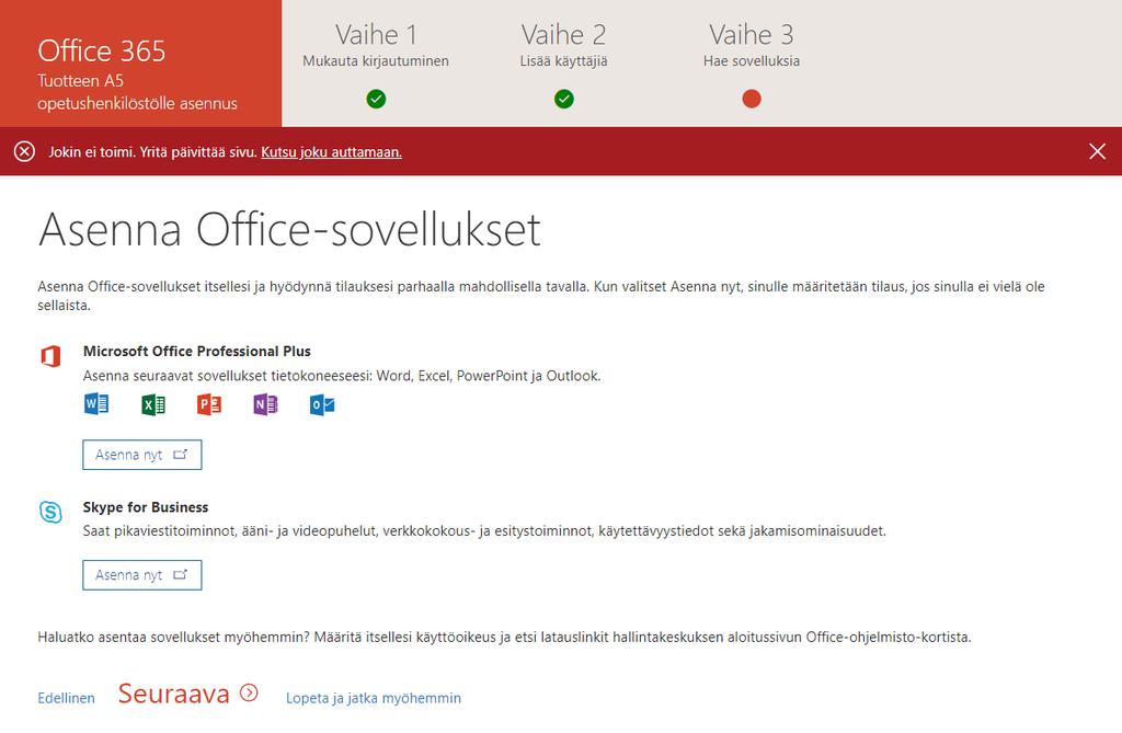 20 (78) Kuva 15. Sovellusten asentaminen Office 36