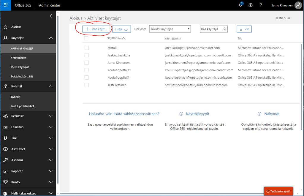 21 (78) Kuva 16. Aktiiviset käyttäjät Office 365 -portaalissa.