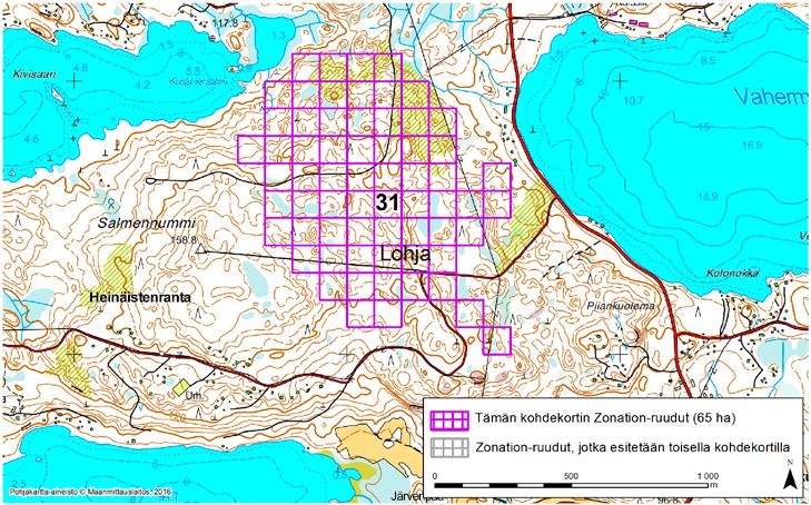 Lohja, Zonation-aluetunnus 31 LOHJA (31) Alue sijaitsee Lohjan pohjoisosissa Heinäistenrannan kylän koillispuolella ja Varvarinkulman kylän luoteispuolella asumattomalla metsäalueella.