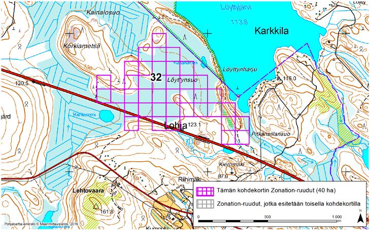 Lohja, Zonation-aluetunnus 32 LOHJA (32) Alue sijaitsee Lohjan pohjoisosissa Seterinkulman kylän pohjoispuolella asumattomalla suo- ja metsäalueella.