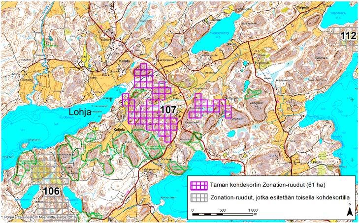 Lohja, Zonation-aluetunnus 107 LOHJA (107) Alue sijaitsee Lohjan keskiosissa Kaijolan kylän koillispuolella ja Karstun kylän kaakkoispuolella pääosin asumattomalla kallioisella metsäalueella.