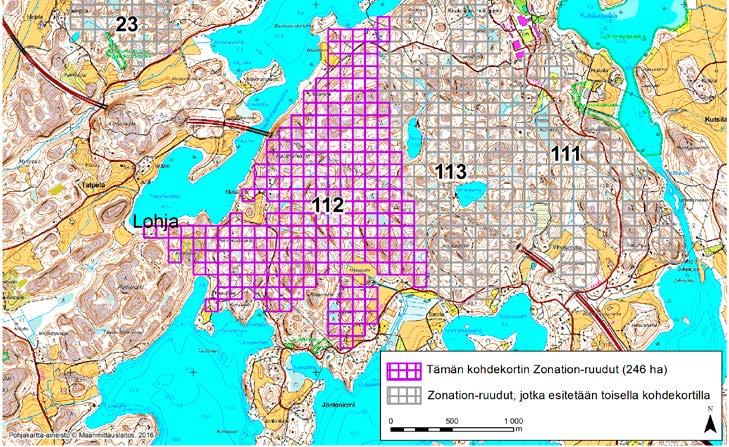 Lohja, Zonation-aluetunnus 112 LOHJA (112) Alue sijaitsee Lohjan keskiosissa Jantoniemen kylän pohjoispuolella ja Talpelan kylän itäpuolella osin asumattomalla kallioisella metsäalueella, jolla on