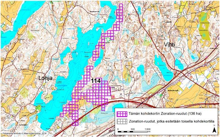 Lohja, Zonation-aluetunnus 114 LOHJA (114) Alue sijaitsee Lohjan kaakkoisosissa Koikylästä lounaassa Mustalahden kylälle ja sen koillispuolelle vaihtelevalla metsä-, pelto- ja asutusalueella.