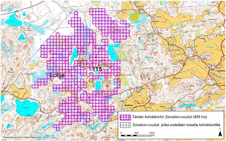 Lohja, Zonation-aluetunnus 115 LOHJA (115) Alue sijaitsee Lohjan länsiosissa Hossojankulman eteläpuolella ja Mettäkylän länsipuolella lähes asumattomalla metsäalueella.