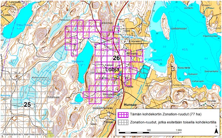 Lohja, Zonation-aluetunnus 26 LOHJA (26) Alue sijaitsee Lohjan länsiosissa Hunsaan kylällä ja sen länsipuolella vaihtelevalla metsä- ja peltoalueella, jolla on asutusta.