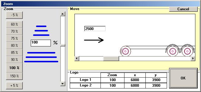 Tarkempi kuvansiirto muilla mitoilla voidaan tehdä Zoom napin tai valikon Zoom kautta. Haluttu siirtomitta kirjoitetaan nuolen kohdalle.