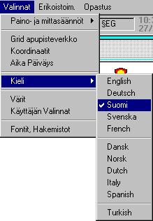 Kieli Jos käytössäsi on monikielinen ohjelma, voidaan kieli valita tästä valikosta. Jos tarvitset jotain kieltä, joka valikossa näkyy vain harmaana, voit tilata sen käyttöösi Rekkalaskenta Oy:ltä.
