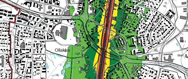 Kempeleen kunta, keskustan kaavarunko 44 / 62 Suunnittelun tausta-aineistona on käytetty Kempeleen taajaman osayleiskaavaa 2040 varten tehtyä raideliikennemeluselvitystä (Promethor 16.6.2017).