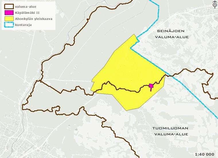 3 Valuma-alueet ja vedenjakajat Ahonkylän yleiskaava-alueen halki lännestä itään kulkee