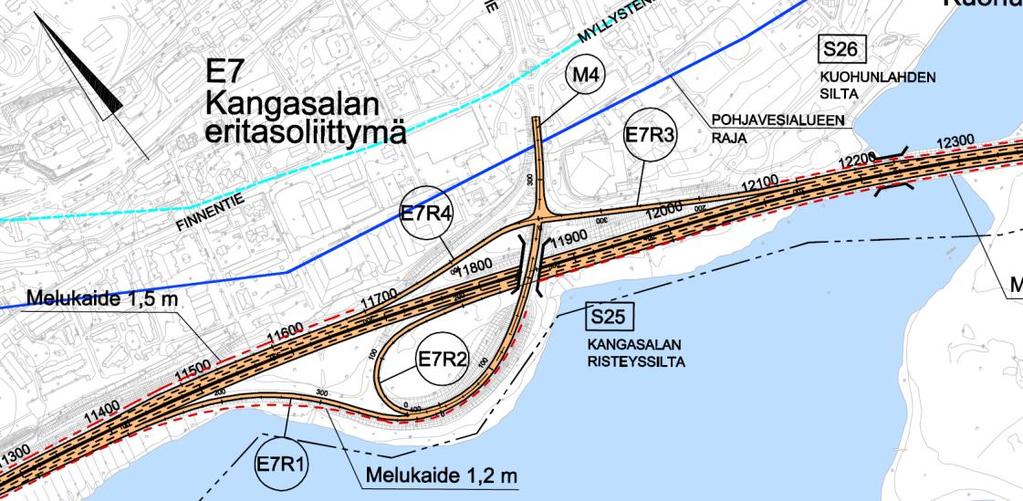 C11. Vt 12, E7 Kangasalan eritasoliittymä, erkaneminen E7R3:lle Sivu 21 Valtaltiellä 12 erkanemiskaista E7R3:lle alkaa Kirkkojärven ja Kuohunlahden sillan kohdalla.