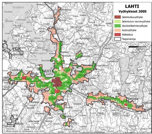 Autoriippuvainen yhdyskuntarakenne ja sen vaihtoehdot -projektissa määritetyt Lahden