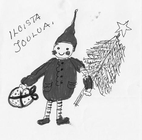 Hyvää joulua ja kiitos kuluneesta vuodesta Ilmassa leijuu juhlava aika. Nurkissa raikaa tonttujen laulun taika. Pöydät täytetään maittavin herkuin, kaikkia muistetaan jouluisin terkuin.