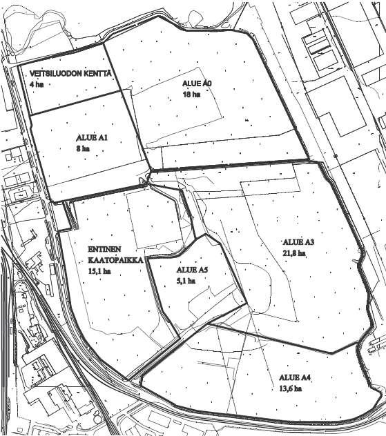 pohjoisosasta on käytetty työnaikaista nimitystä alue A2. Alueet A3 ja A4 rakennettiin viimeisinä vuonna 2007.