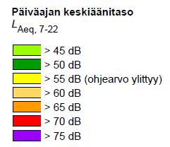 4.1 ja 4.2. Kuvassa 3 on esitetty suurimmat julkisivuihin kohdistuvat päiväajan melutasot vuoden 2035 ennustetilanteessa ja äänitasoerovaatimukset.