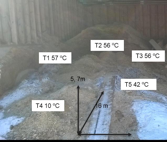 KUVA 3. Ravitallin 3 varastoauman mitatut lämpötilat (kuva Tarja Seppänen).