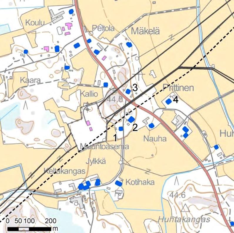 10 Lähimmät asunnot Jylkän kylän kohdalla Kummalla puolella sähkölinjaa etäisyys 1 Vakituinen itä 30 m 2