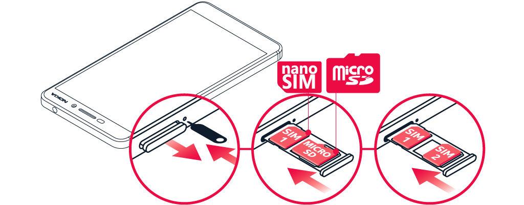 Aseta SIM-kortti ja muistikortti paikalleen tai poista ne INSERT SIM AND MEMORY CARD 1. To open the SIM card tray, insert the tray opener in the hole next to the tray and push. 2.
