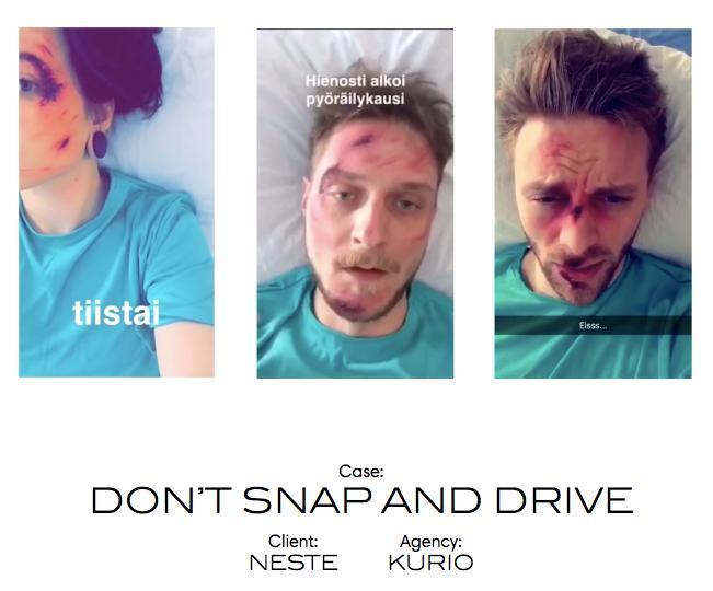 Neste & Snapchat Neste halusi kiinnittää huomiota nuorten liikenneonnettomuuksiin ja siihen, että somen käyttö liikenteessä voi aiheuttaa niitä.