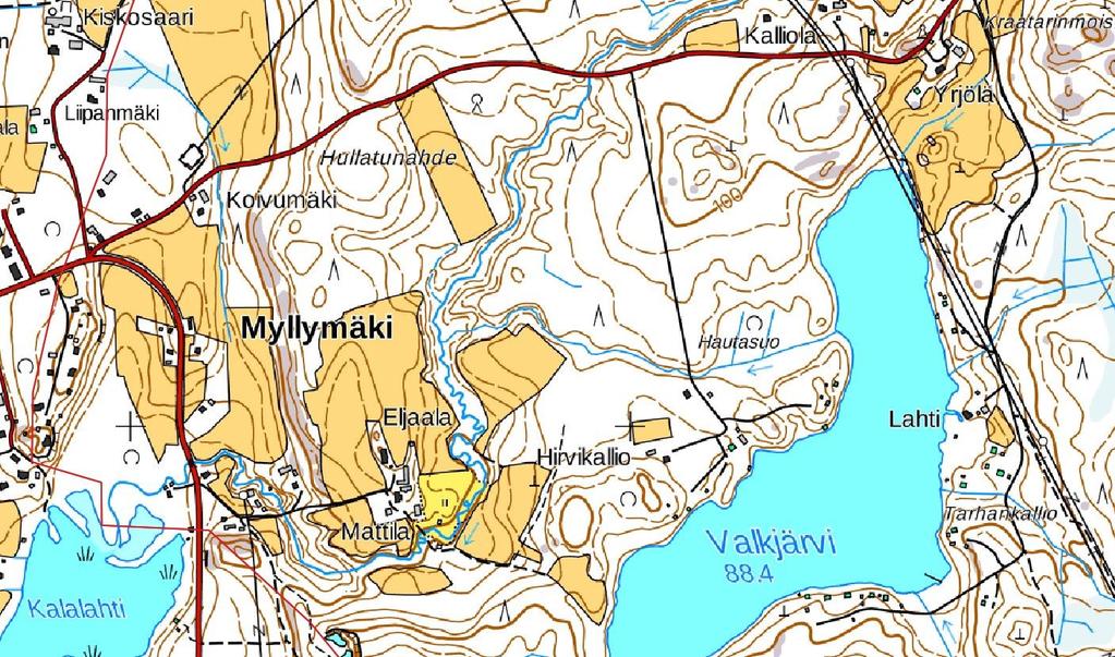 meanderointi ei ole yhtä voimakasta ja selväpiirteistä kuin tasaisessa maastossa (Kuva 8) (Degerman ym. 2009). Tästä seikasta huolimatta kaltevatkaan uomat eivät ole maastokartassa täysin suoria.