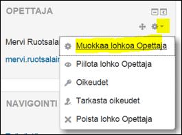 LOHKOn sisältöä pääsee muokkaamaan lohkon asetuksista. Ratas ja alasvetovalikosta Muokkaa lohkoa.