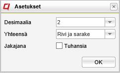 Raportin sisältö näyttää, mitä asetuksia käyttäjä on valinnut nykyiselle raportille.