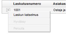 Normaali hakutoiminto tekee vapaa teksti haun laskutusnumeroista, asiakkaan nimistä ja projektinimistä. Klikkaamalla Laajennettu voit käyttää tarkempia hakukriteerejä laskujen hakemisessa.