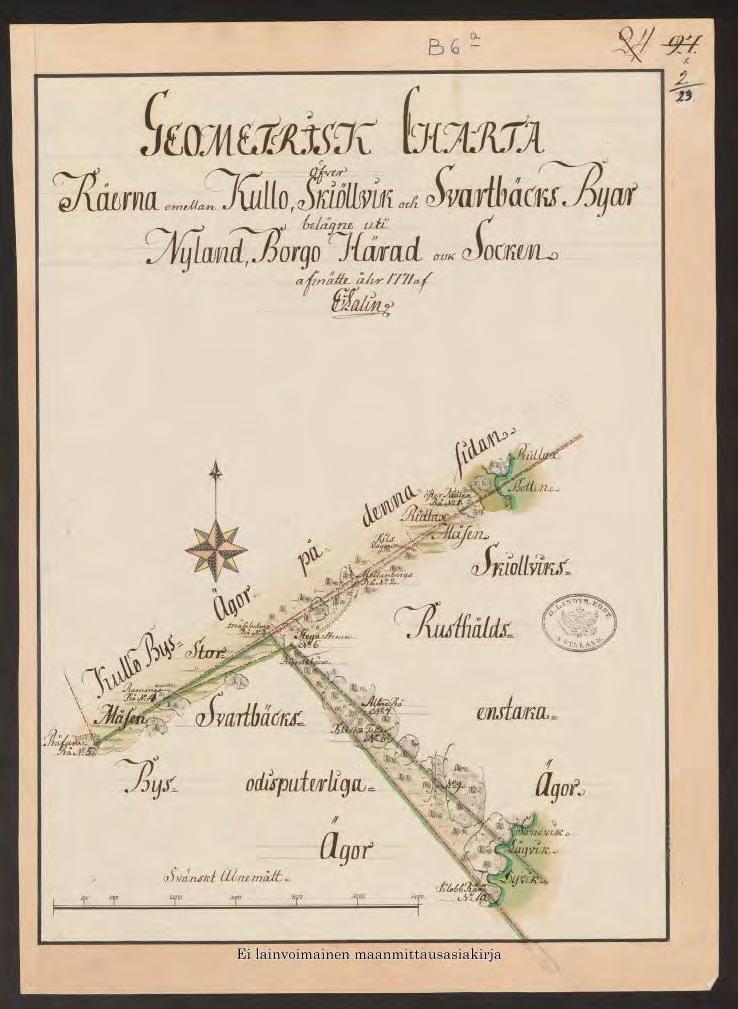 Kartta vuodelta 1771, johon on