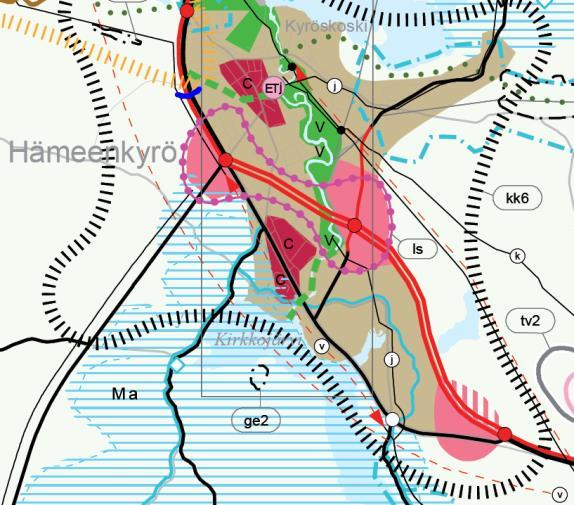 3.2.2 Maakuntakaava Maakuntakaava vuodelta 2017 (alikulun sijainti sinisellä). Maakuntakaava Suunnittelualueella on voimassa Pirkanmaan maakunt akaava 2040 (maakuntavaltuusto 27.3.2017).