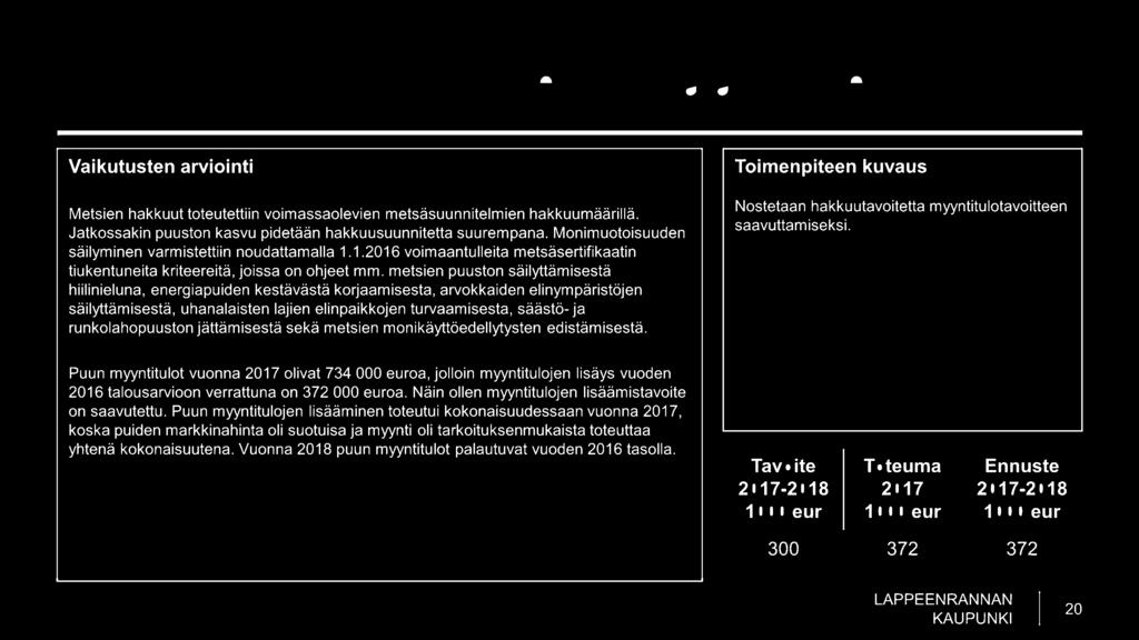 metsien puuston säilyttämisestä hiilinieluna, energiapuiden kestävästä korjaamisesta, arvokkaiden elinympäristöjen säilyttämisestä, uhanalaisten lajien elinpaikkojen turvaamisesta, säästö- ja