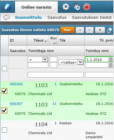 Ostotilauksen saavuttaminen Saavutusten suunnittelu Näkymä Novan ostotilauksiin rivitasolla Näkyvät ostotilaukset