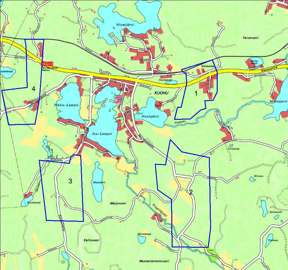 Selvitysalueiden sijainnit akkuu-alueita ja taimikoita/nuoria metsiä ei ole inventoitu, koska metsätyypin määrittämisen kannalta tarpeellinen kenttäkerroksen lajisto alkaa vakiintua vasta kun metsä