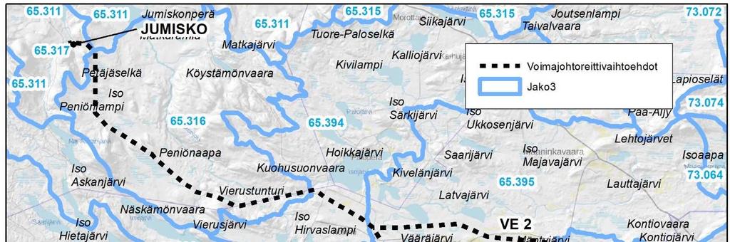 Ympäristövaikutusten arviointiohjelma 27 Kuva 19. Vaihtoehtojen sijoittuminen vesistöalueille. 5.7.4 Ilma ja ilmasto Suunnittelualue sijoittuu ilmastollisesti keskiboreaaliseen ilmastovyöhykkeeseen.