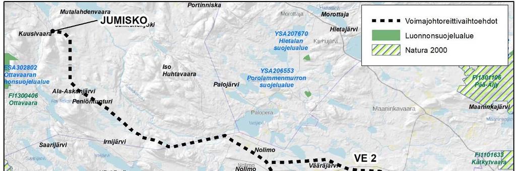 Ympäristövaikutusten arviointiohjelma 30 Kuva 23. Suojelualueet ja Natura-alueet tarkasteltavien vaihtoehtojen läheisyydessä. 5.8.