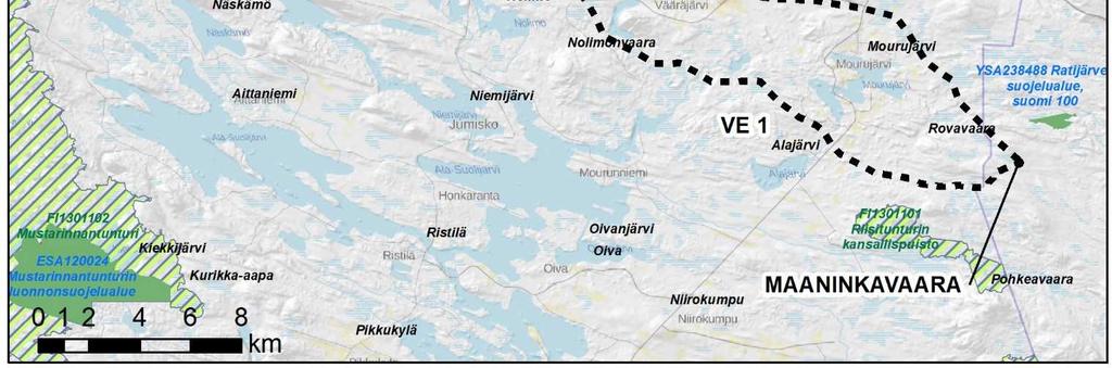 Johtoreittien läheisyydessä on yksittäisiä Metsälain erityisen tärkeitä elinympäristökuvioita (Metsäkeskus 2018, kuva 24).