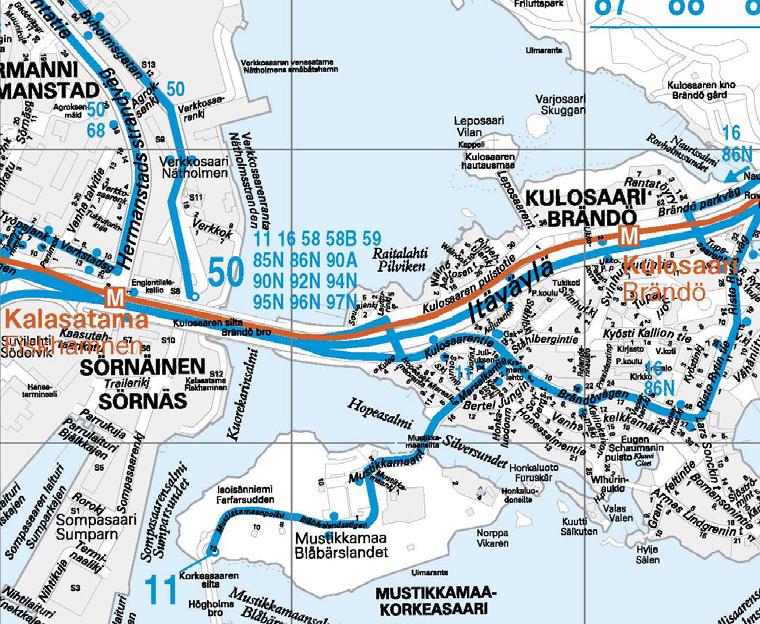 1 Hankkeen sijainti Kulosaaressa metrorata kulkee saarta halkovan Itäväylän ja sen