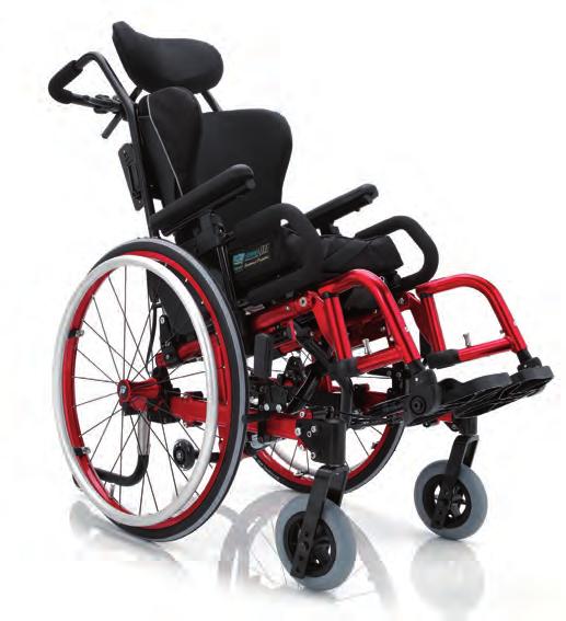Tekna Tilt Junior Kallistettava pyörätuoli, joka ristikkorunkonsa ansiosta taittuu helposti kasaan kuljetusta varten.