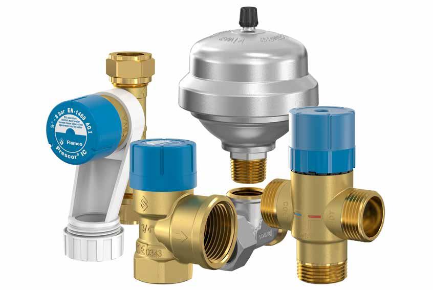Tarvikkeita käyttövesijärjestelmiin Tarvikkeita käyttövesijärjestelmiin 5 5 + Flamco Prescor varoventtiilit suojaavat käyttövesijärjestelmiä suunnitellun maksimi käyttöpaineen ylittämiseltä.