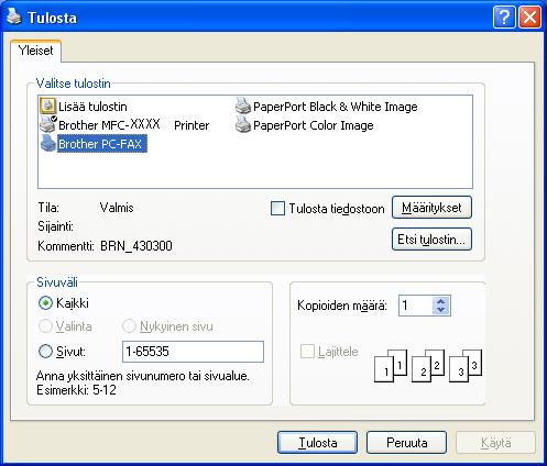 Brotherin PC-FAX-ohjelmisto (MFC-9460CDN, MFC-9465CDN ja MFC-9970CDW) Tiedoston lähettäminen PC-FAX-viestinä Yksinkertainen tyyli -käyttöliittymästä6 a Luo tiedosto jollain tietokoneen ohjelmalla.