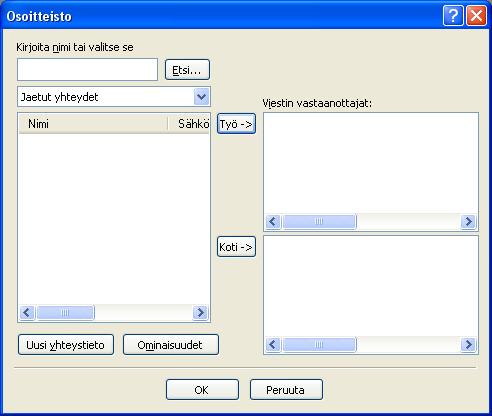 Osoitekirjoja on neljänlaisia: Brotherosoitekirja, Outlook, Outlook Expressin Windows-sähköpostiosoite tai Windowsin yhteystiedot. Valitse tietokantatiedosto napsauttamalla Selaa-painiketta.