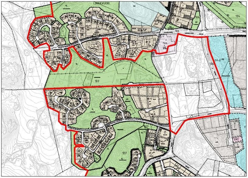 Naantalin kaupunki tekniset palvelut maankäyttöosasto asemakaavoitus sivu 6/8 Asemakaava Oikealla ote alueen itäosan asemakaavasta.