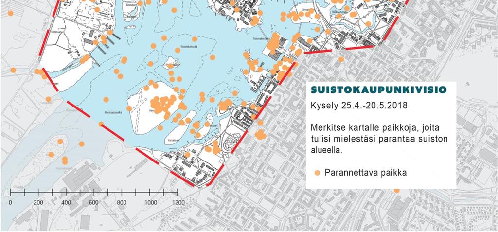 Merkinnät hajautuivat varsin kattavasti suiston eri osiin.