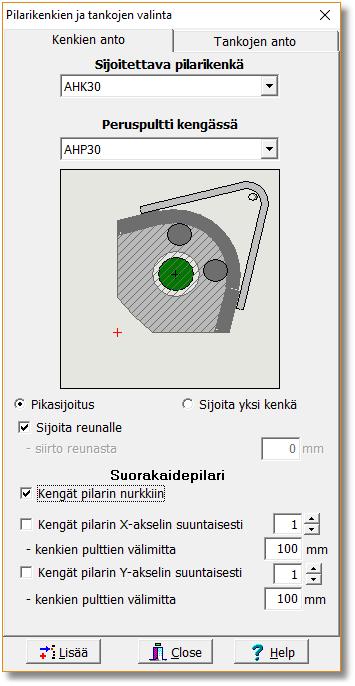 20 5.3.4 Kenkien ja pulttien sijoitus liitokseen 1. Kenkien sijoitus Liitokseen sijoitetaan kengät ja pultit kuvan 15 oikean puolen valikoilla.