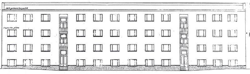 Hämeenpuisto 37: Alkuperäisiä rakennuslupapiirustuksia, JK Laiho 1936. Ei mittakaavassa.